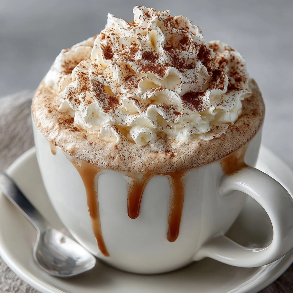 Rich Maple Cinnamon Hot Chocolate steaming in a mug, topped with marshmallows.