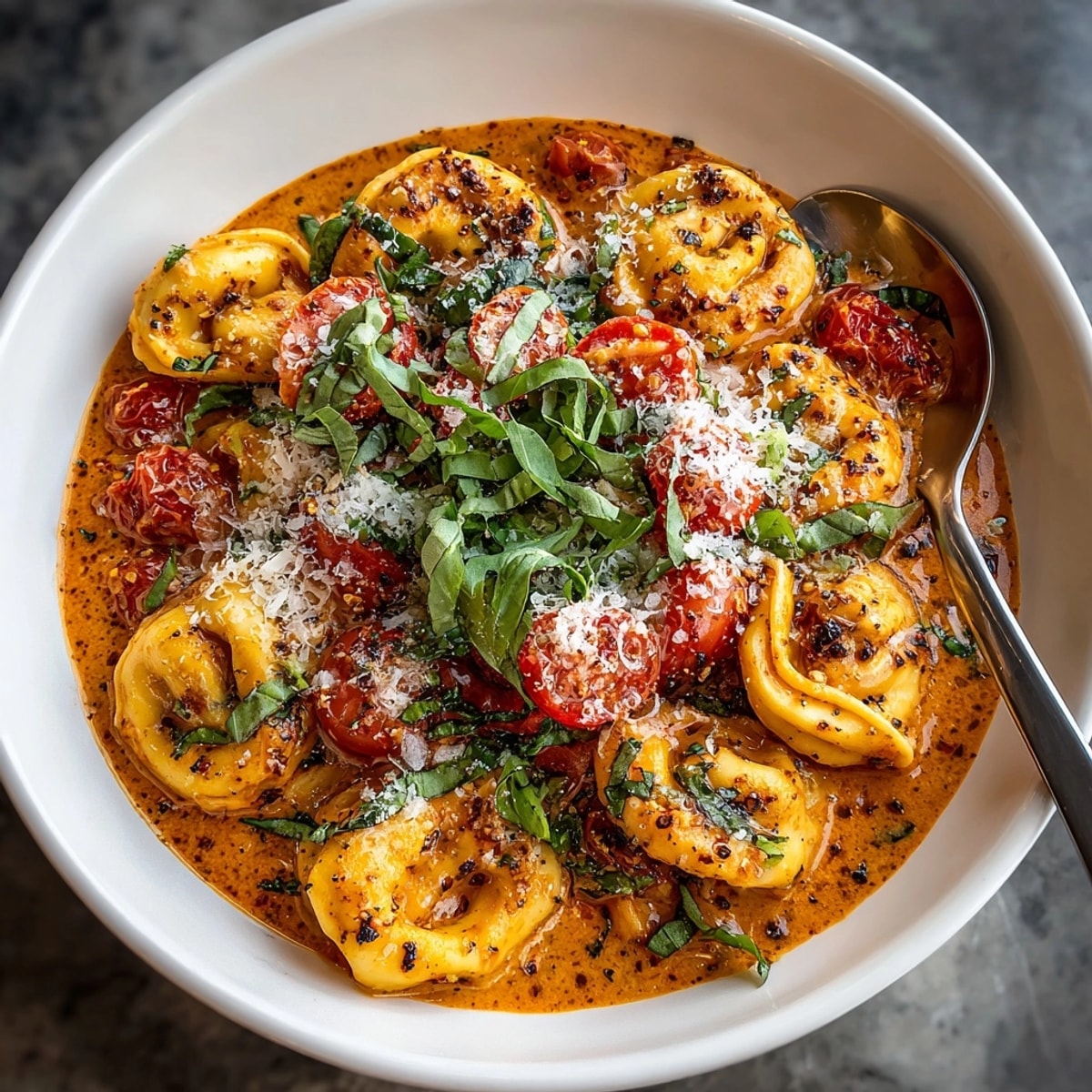 Creamy Tomato Tortellini Skillet recipe: Cheese-filled pasta simmers in tomato cream, ready in minutes.