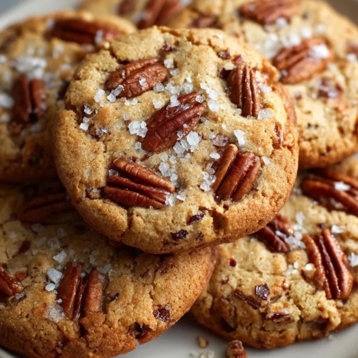 Warm, golden **brown butter pecan cookies** cooling on a rack, ready for a sweet treat.