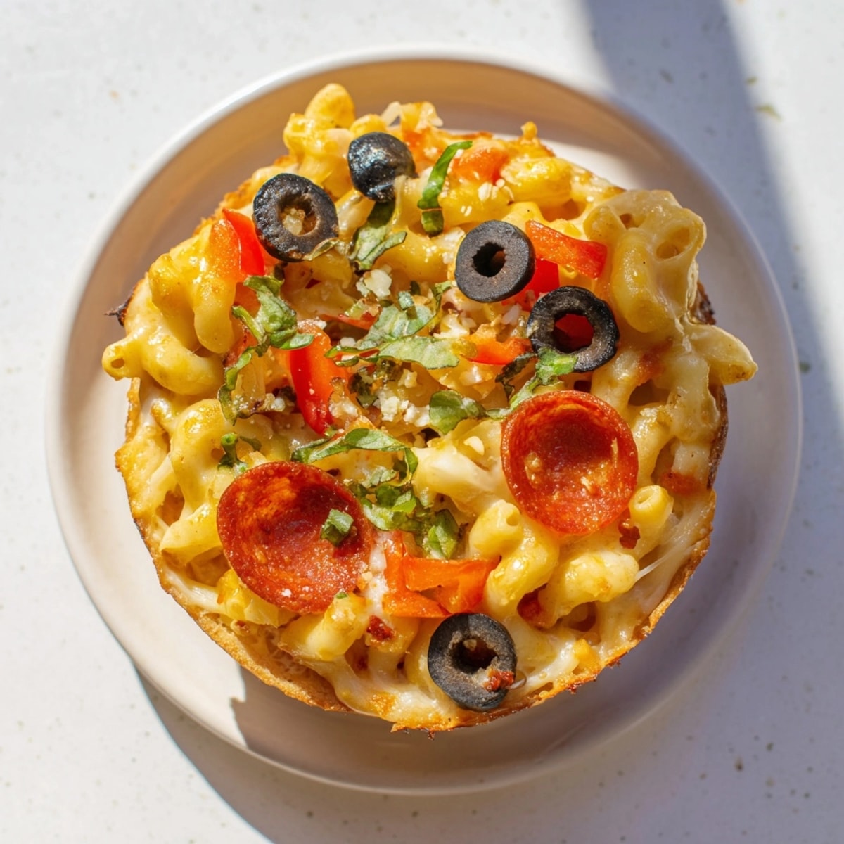 Homemade Mac and Cheese Alfredo Pizza Muffins fresh from the oven, aroma of melted cheese.