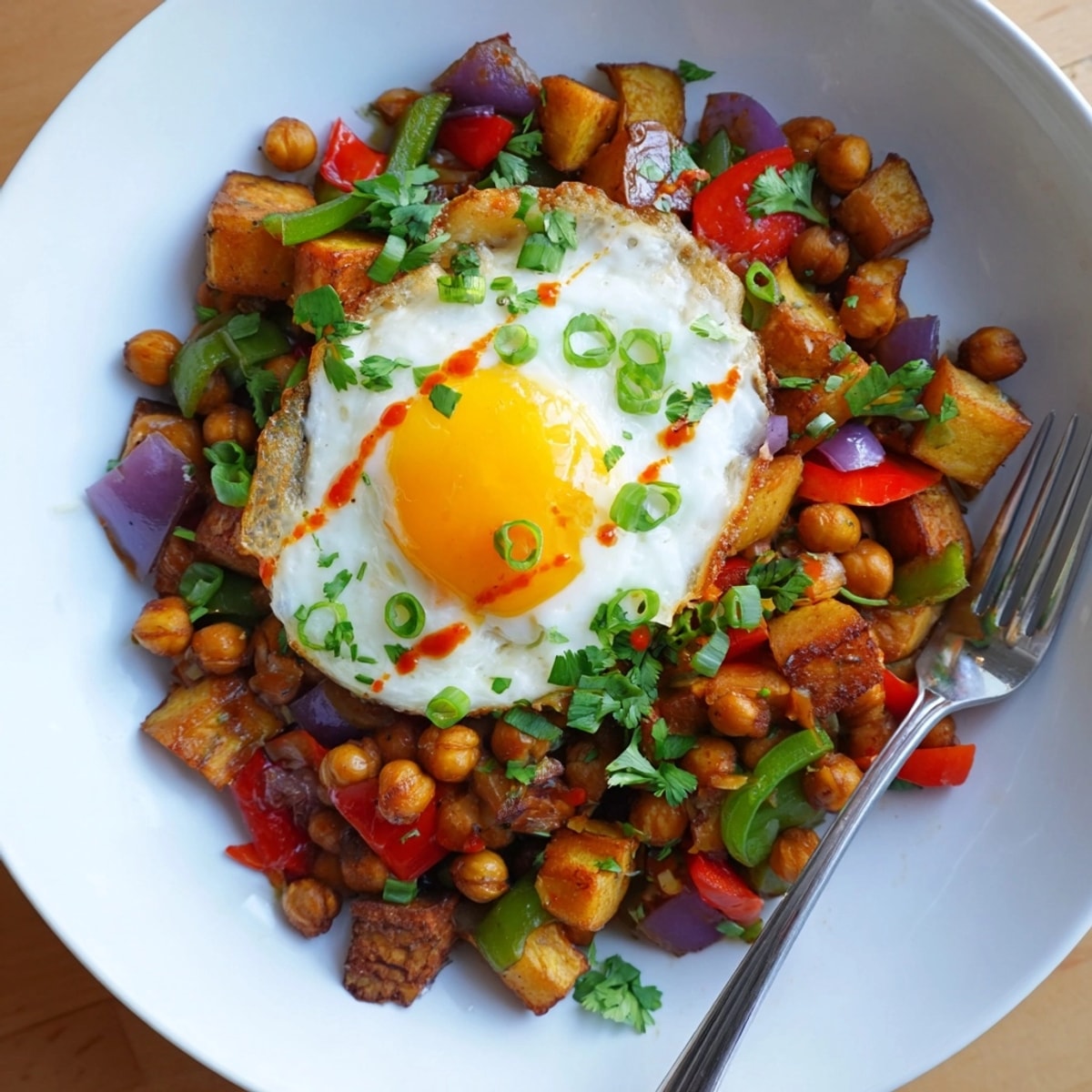 Colorful Cajun Chickpea Breakfast Hash, a flavorful skillet with crispy potatoes and spices.