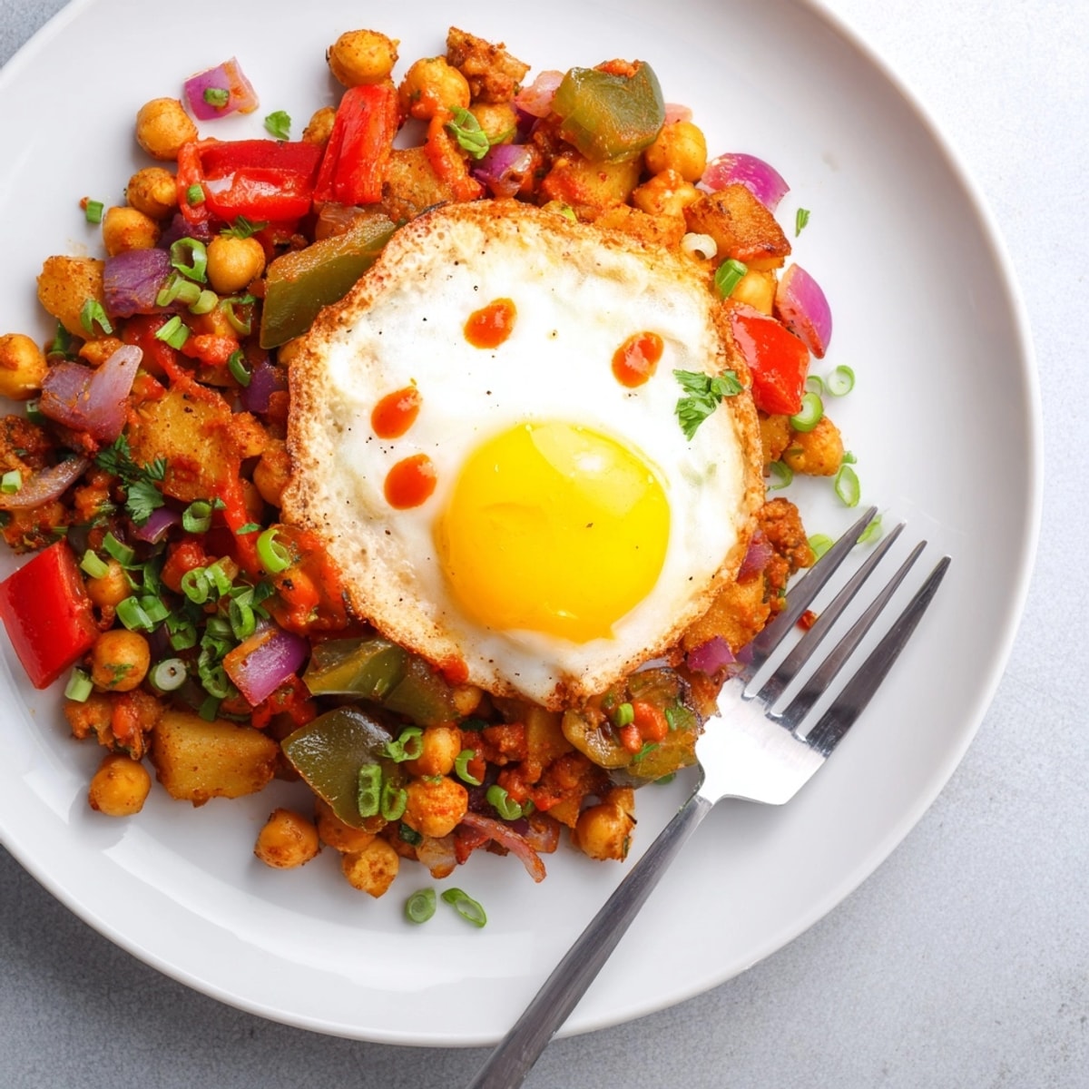 Imagine a smoky, savory Cajun Chickpea Breakfast Hash, garnished with fresh green onions.