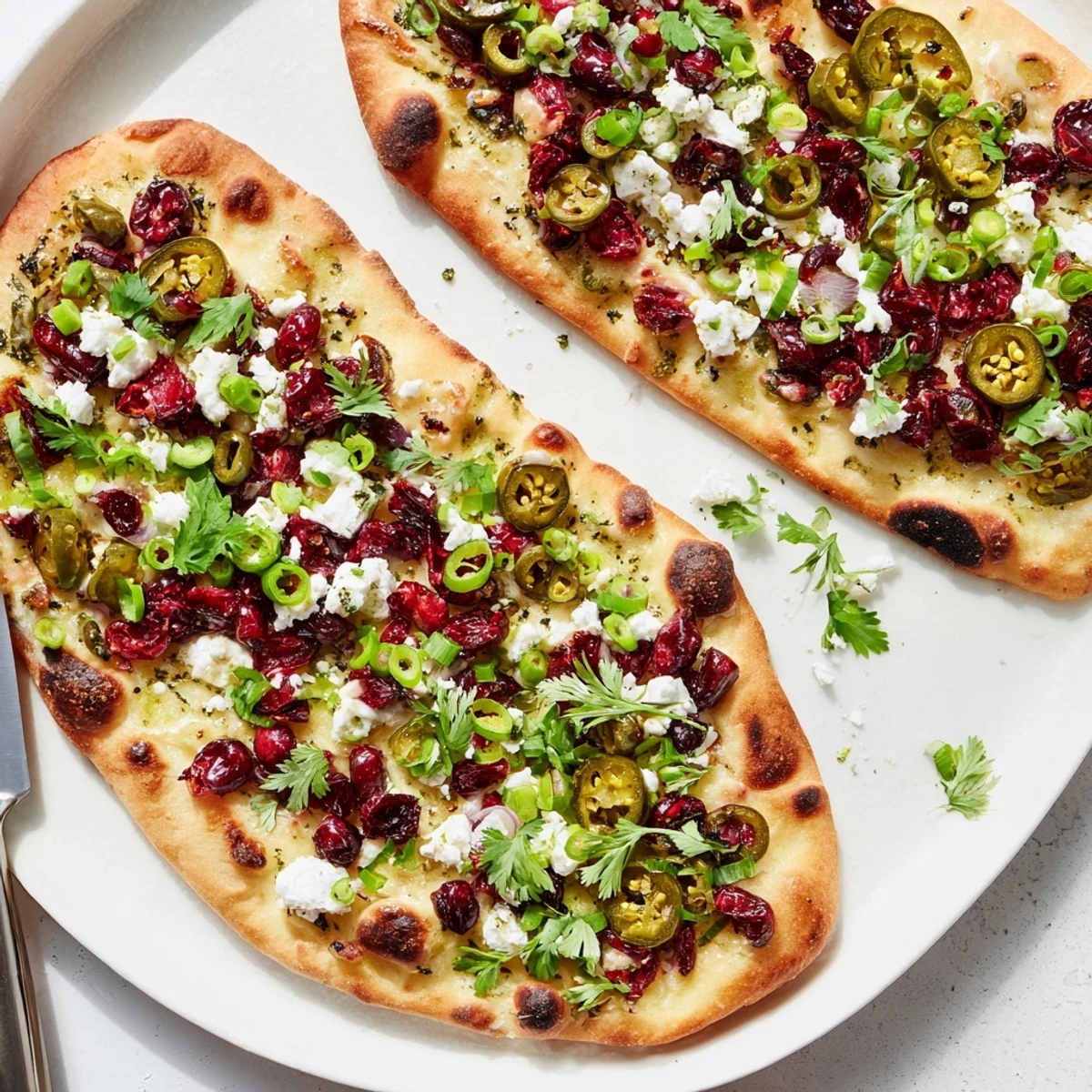 Warm Ginger Cranberry Jalapeño Flatbread, awaiting a drizzle of honey for extra sweetness.