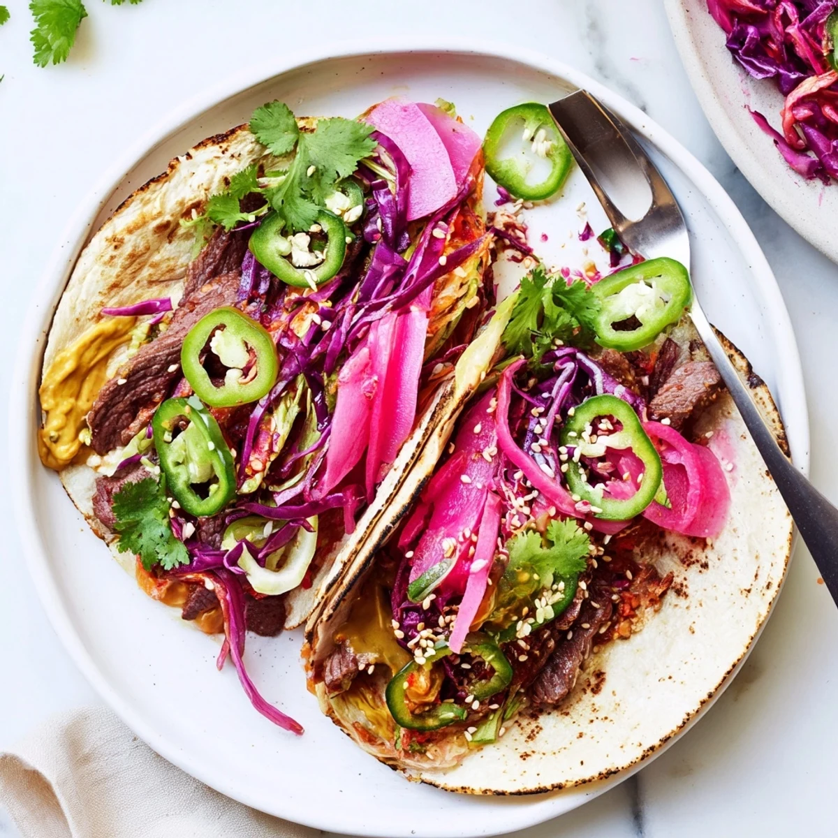 Delicious Global Street-Food Fusion Bowls topped with zesty ube crema and fresh veggies.  