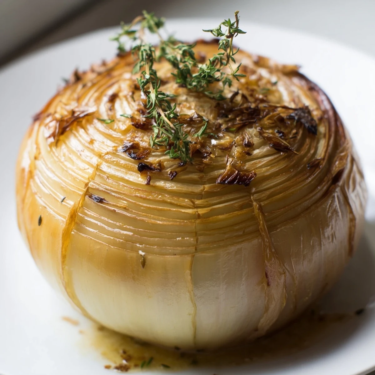 Steaming plate with onion boil features juicy roasted Vidalia onions, creating a satisfying, flavorful side dish.