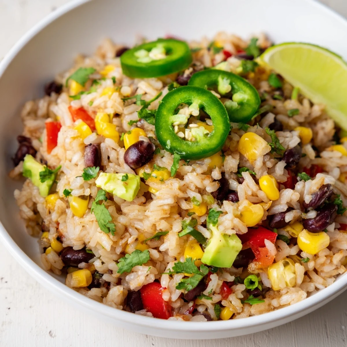 Steaming One-Pot Mexican Rice & Beans, a flavorful vegetarian main dish, ready to serve with fresh cilantro.