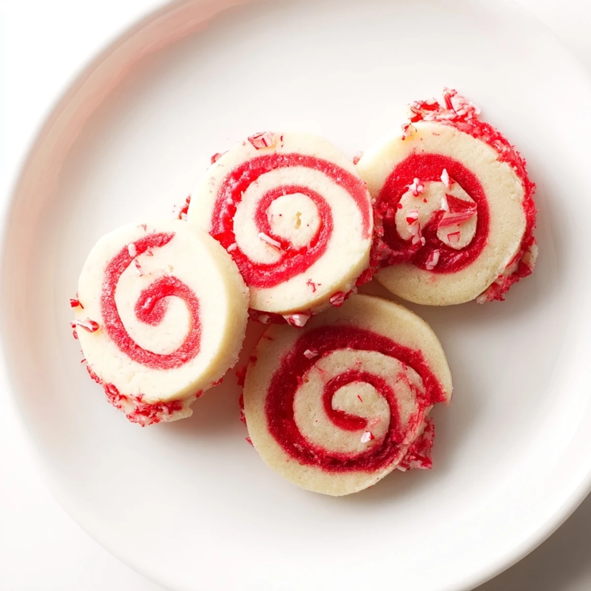 Festive Candy Cane Pinwheel Cookies, swirled red and white, ready to be enjoyed with a warm drink.