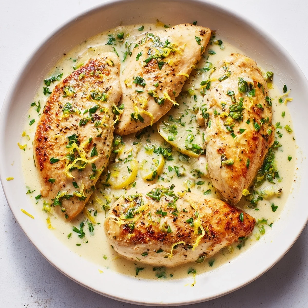 Golden brown Lighter Creamy Tarragon Chicken, flavorful and low-fat, with perfect sauce over chicken.