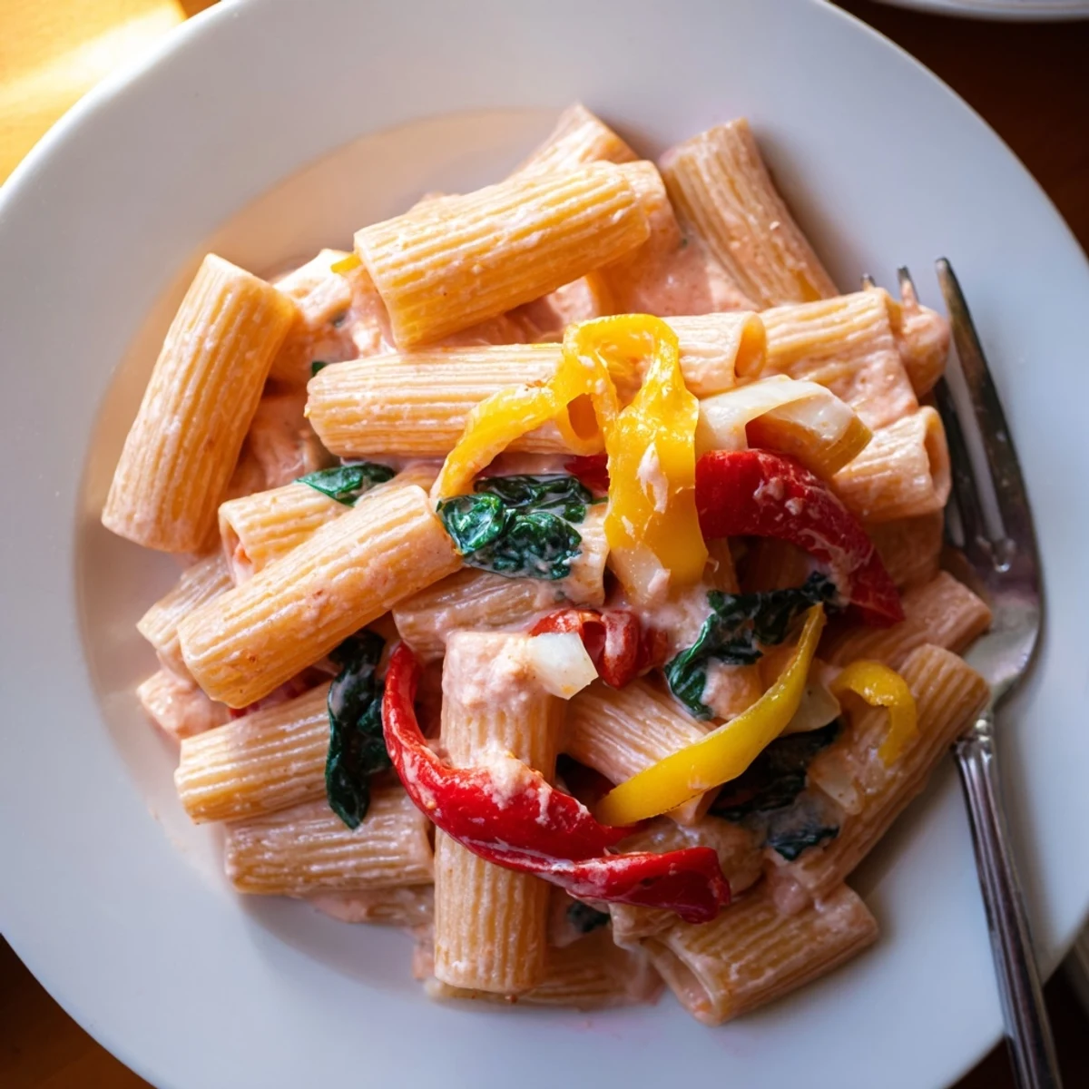 A tantalizing view of the Lightened-Up Vodka Rosé Christmas Pasta, perfect for a vegetarian holiday meal.