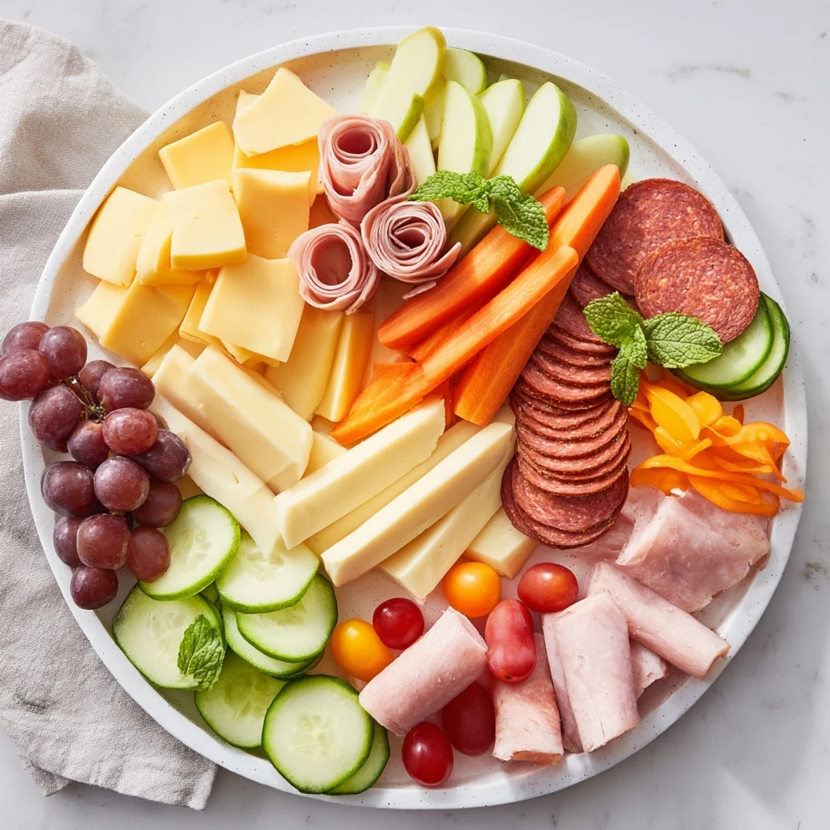 Gallop & Graze Horse Charcuterie board overflowing with cheeses, meats, fresh produce and crackers for a fun party.