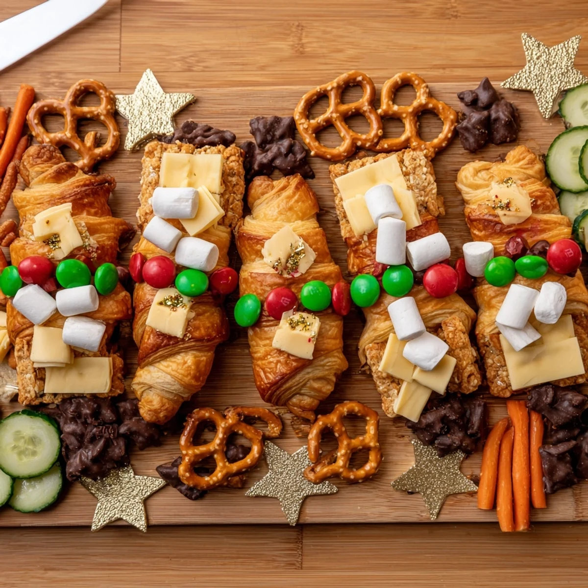 Festive Polar Express Train Treat Board boasts colorful snacks arranged like a whimsical holiday train, ready to eat!