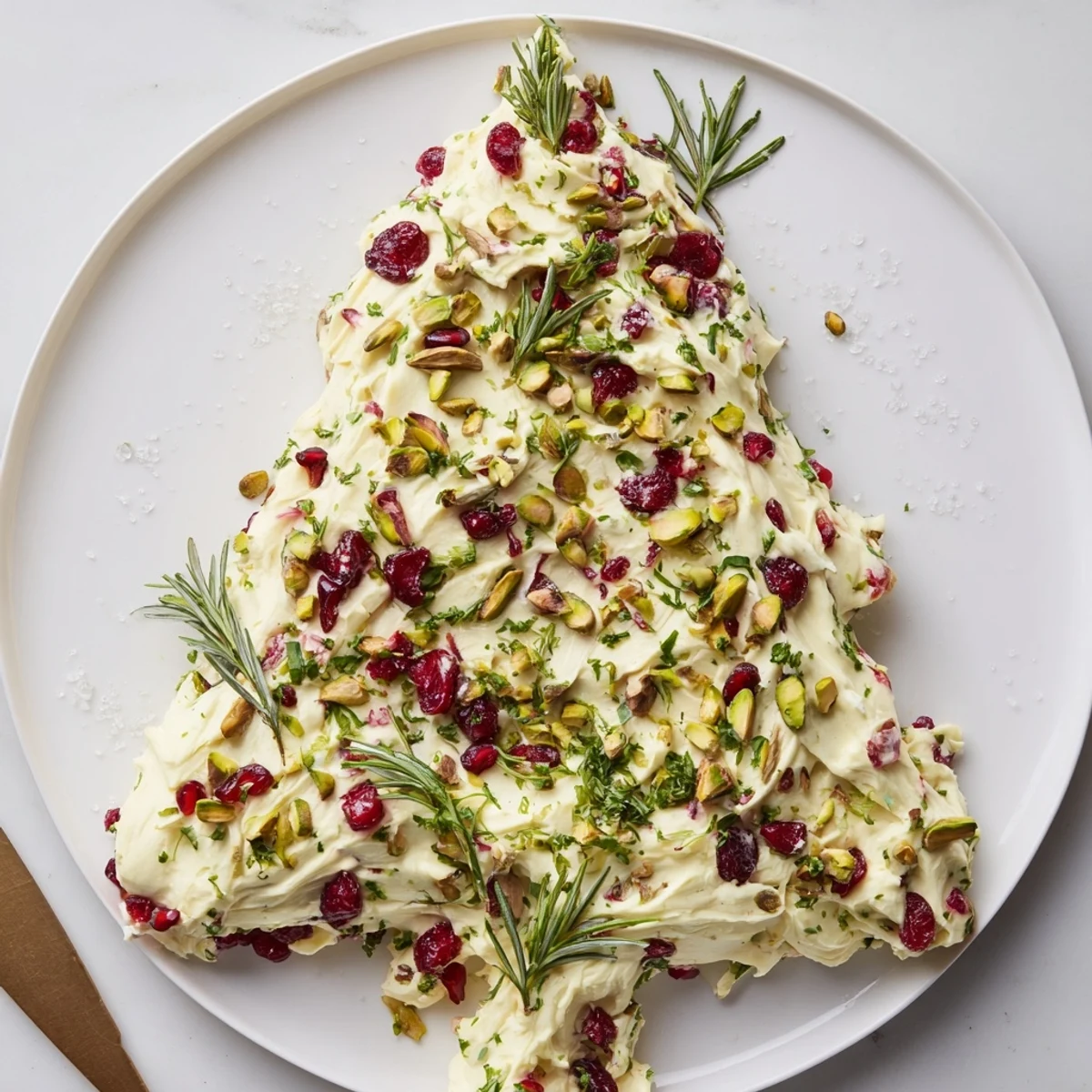 Creamy Rosemary Cranberry Christmas Tree appetizer, bursting with cranberry, pistachio, and fresh rosemary flavors.