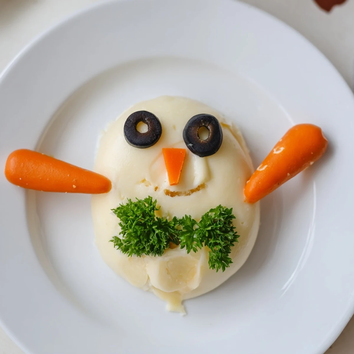 Creamy Melted Snowman Cheese Bites appetizer, with cute olive eyes and pretzel arms arranged on a platter.