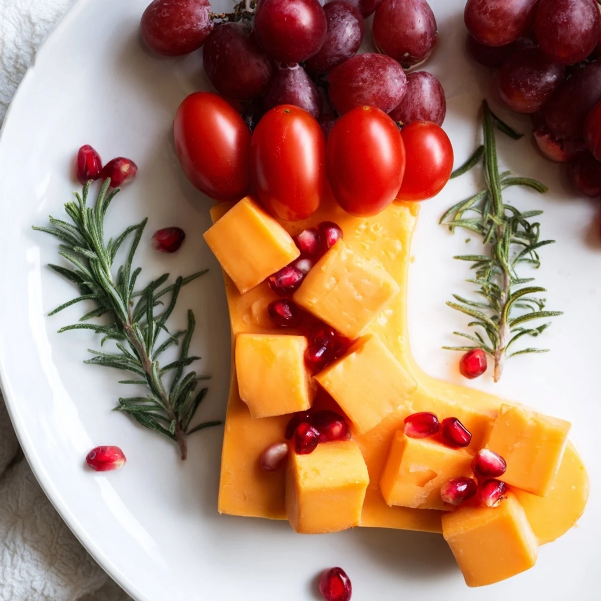 Vibrant Christmas Stocking Snack Tray, a fun and easy appetizer with cheese, meats, and fresh goodies.