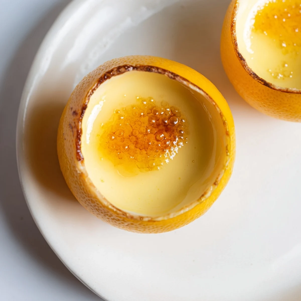 Refreshing lemon brûlée posset dessert, boasting a smooth, zesty cream and burnt sugar topping.