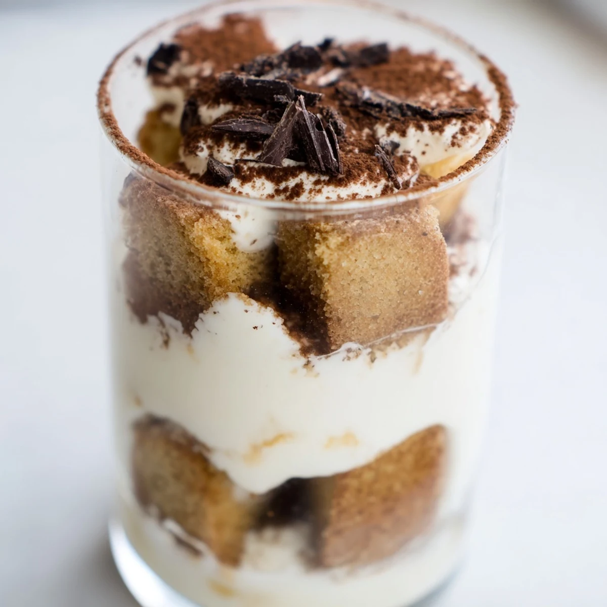 Deconstructed Tiramisu Shots: tiny desserts featuring espresso-dipped biscuits layered with rich mascarpone cream.