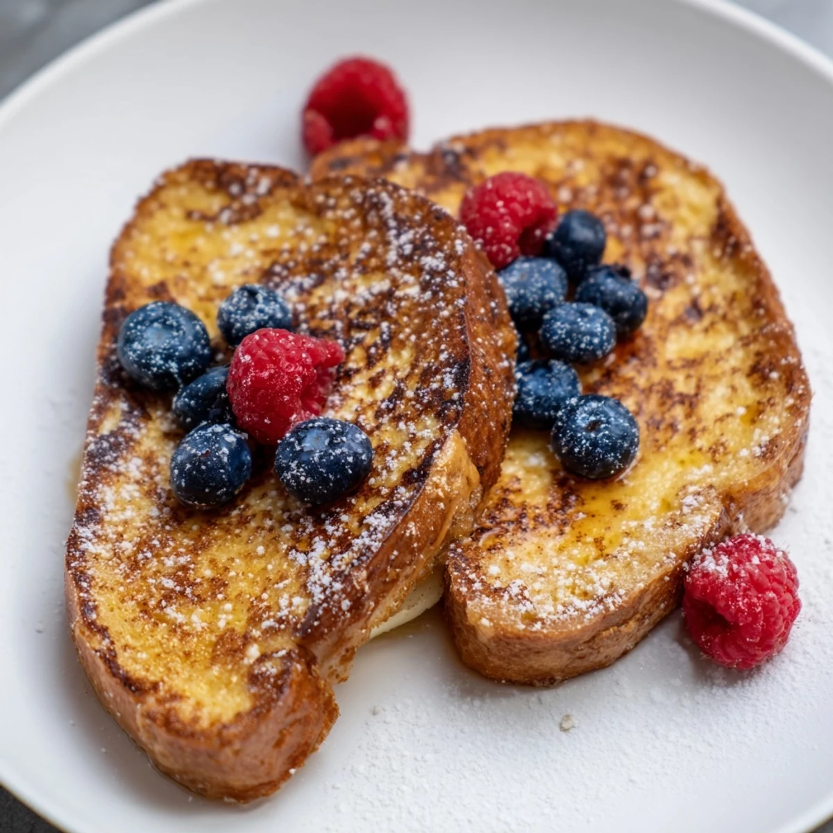 Perfectly cooked, custardy Ice Cream French Toast, showcasing the rich, decadent texture and flavor.