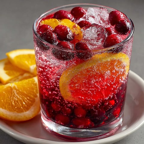 Festive Sparkling Cranberry Citrus Cooler in a glass—fizzy, bright, and ice-cold refresher.