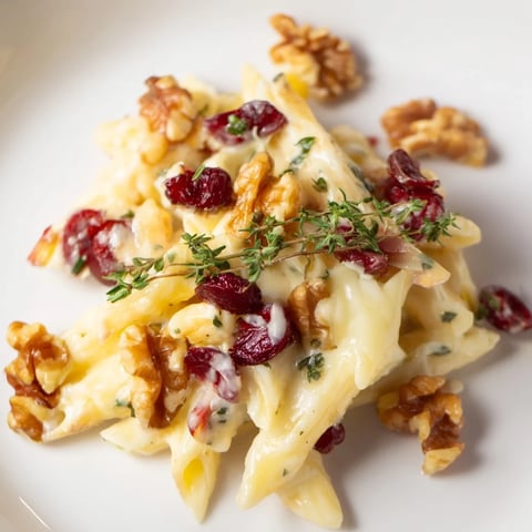 Baked Brie & Cranberry Pasta: a creamy, dreamy plate of pasta covered in melted brie and cranberries.