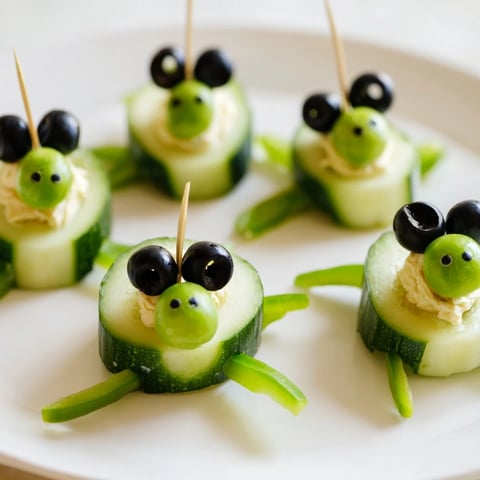 Delightful slow & savory turtle crudités: a vibrant platter of fresh vegetables shaped as turtles.