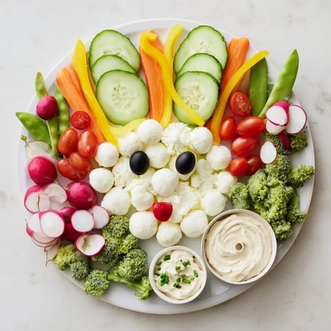 Easter Bunny Spring Platter filled with colorful veggies, hummus, and a creamy ranch dip for sharing.