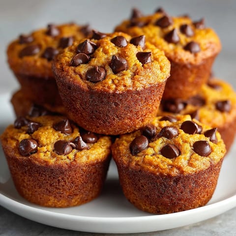 Bite-sized Pumpkin Chocolate Chip Mini Muffins dotted invitingly, ready for a tasty breakfast.
