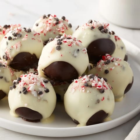Deliciously creamy Charcuterie Board Peppermint Bark Balls drizzled in white chocolate bliss.  