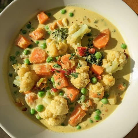 Creamy coconut milk simmers with vegetables in this easy, flavorful veggie coconut curry recipe.
