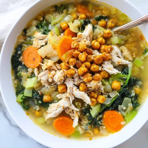Chicken Kale Soup Crispy Chickpeas