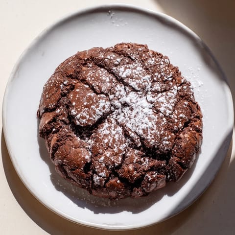 Close-up of freshly baked air-fried chocolate crinkle cookies with a perfectly crinkled, sugary exterior.