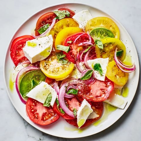 Bright red tomatoes and creamy mozzarella star in this simple Summer Tomato Salad, ready in minutes.