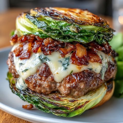 Oven-Baked Cabbage Burgers with juicy beef patties and tender cabbage slices, golden and savory from the oven.