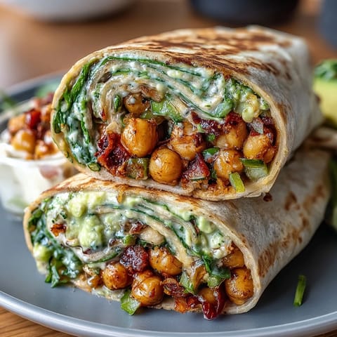 Spicy Chickpea and Avocado Wrap filled with creamy avocado, spiced chickpeas, and fresh veggies in a soft tortilla.  