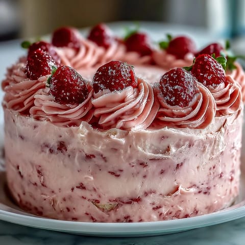 Layered vanilla cake frosted with vibrant strawberry buttercream, creating an eye-catching ombre design for Galentines celebrations.