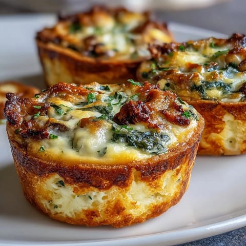Elegant mini quiches featuring spinach feta, mushroom Gruyère, and ham Swiss, ideal for party appetizers or gatherings.  