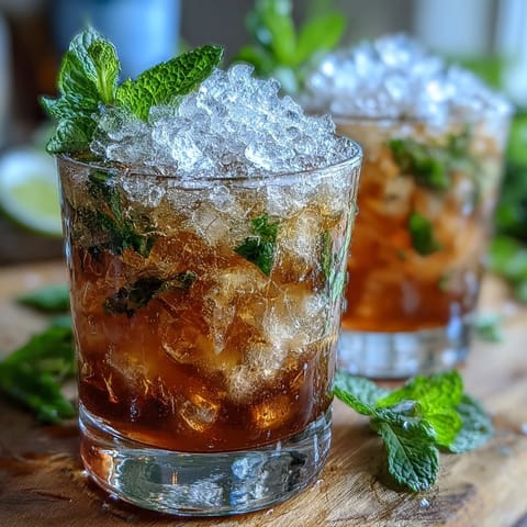 Refreshing Kentucky Derby Mint Julep Mocktail with fresh mint, sparkling water, and lemon, served over crushed ice in classic julep cups.