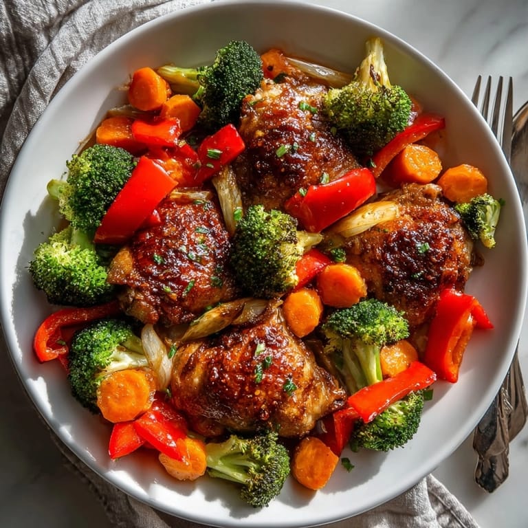 Vibrant Sheet Pan Honey Garlic Chicken &amp; Vegetables: colorful bell peppers, tender chicken pieces.