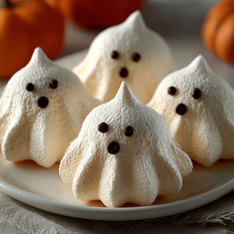 Piping fluffy Ghost Meringues; create light, spooky cookies for delightful holiday snacking.