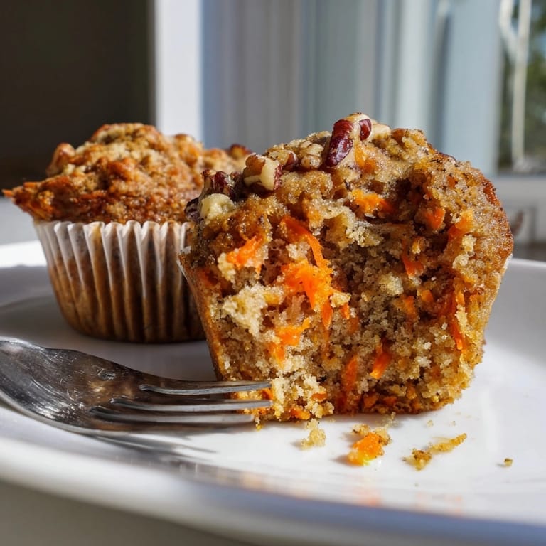 Overhead shot of delicious Carrot Cake Muffins, showcasing their texture and optional raisin topping.