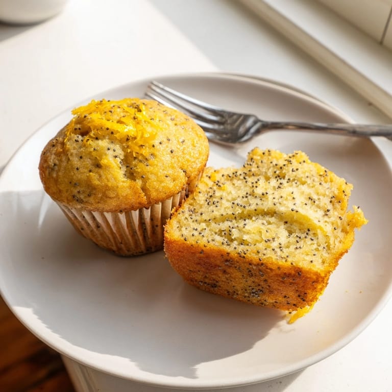 Enjoy warm Lemon Poppy Seed Muffins, paired with your morning coffee for a flavorful start.