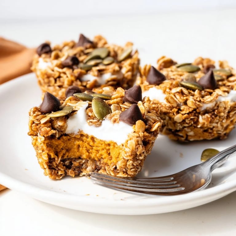Healthy Pumpkin Muffin Granola Cups filled with creamy pumpkin and topped with seeds.