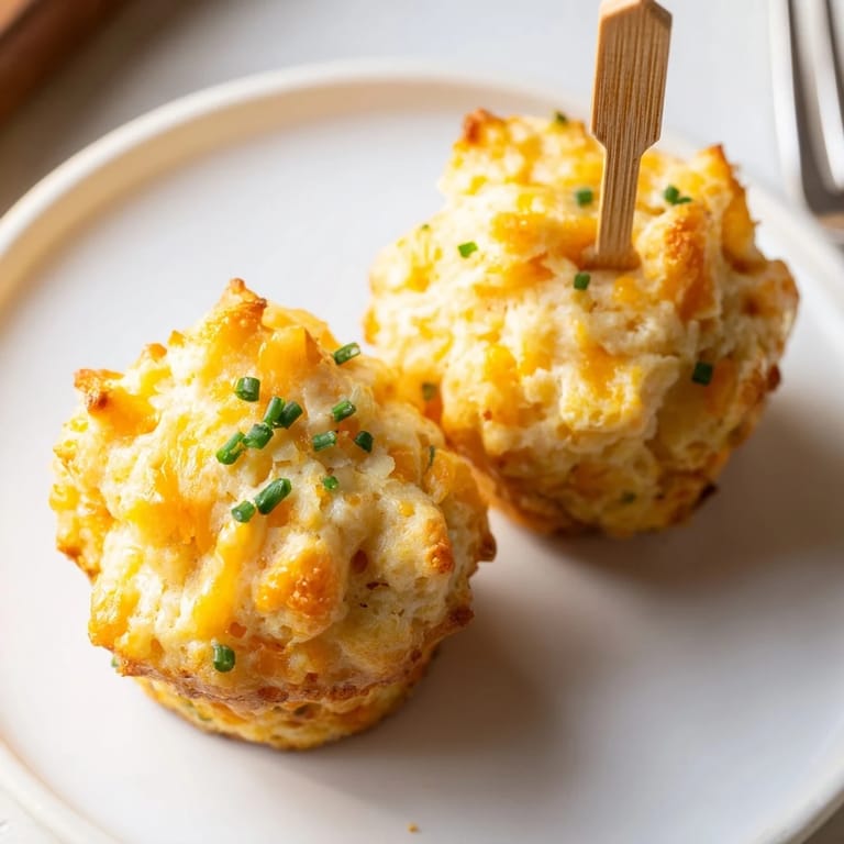 Savory-sweet cream soda cheddar biscuit muffin skewers garnished with fresh herbs.  