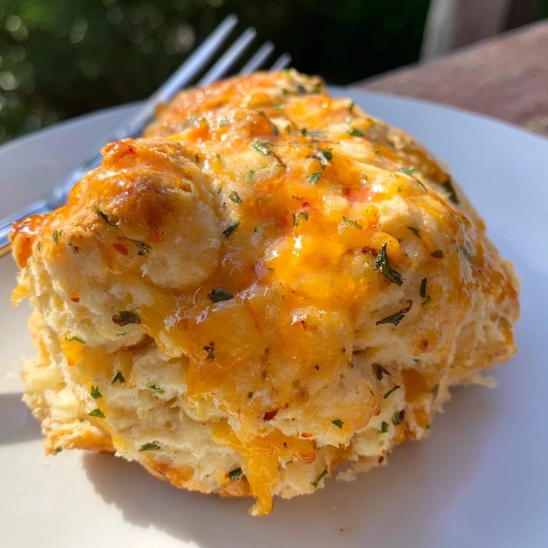 Golden-brown Buffalo Ranch Chili Garlic Biscuit Scones, bursting with zesty flavor and aroma.