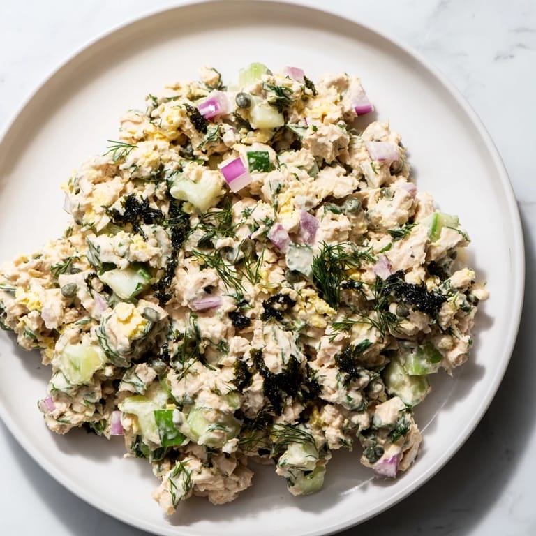 Forkful of flavorful chickpea tuna salad, ready to enjoy as a light and healthy lunch.