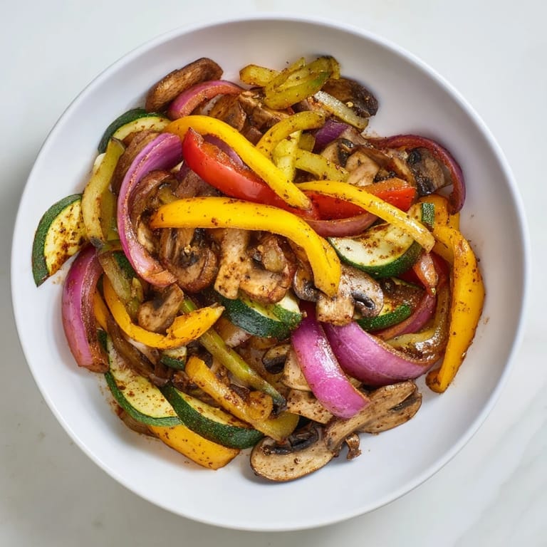 Freshly cooked Veggie Skillet Fajitas, a colorful medley of vegetables served with lime and avocado.