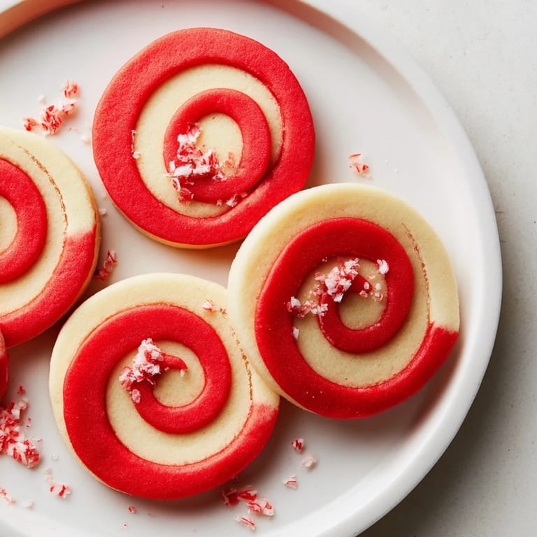 Close-up of baked Candy Cane Pinwheel Cookies with peppermint aroma and beautiful swirling patterns.