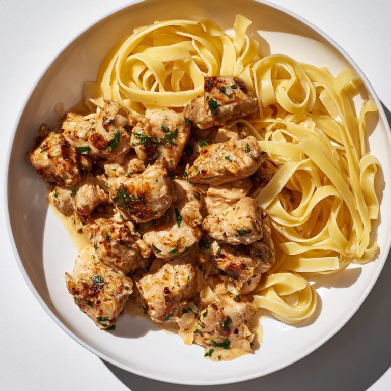 This image features a vibrant bowl of Cowboy Butter Chicken Pasta, with parsley garnish and parmesan cheese.