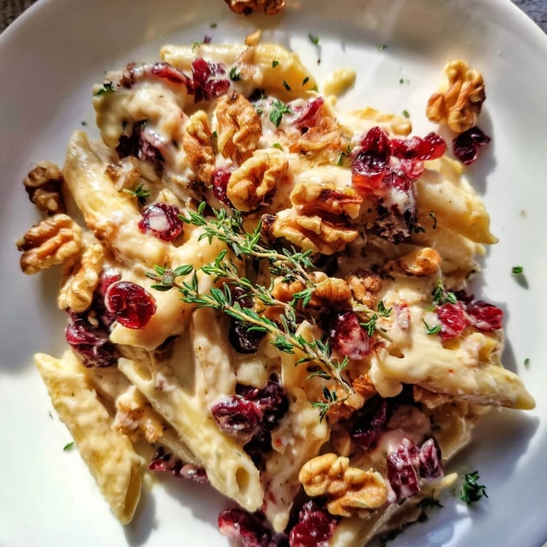 Festive Baked Brie & Cranberry Pasta: imagine the rich flavors and textures of this comforting, vegetarian dish.