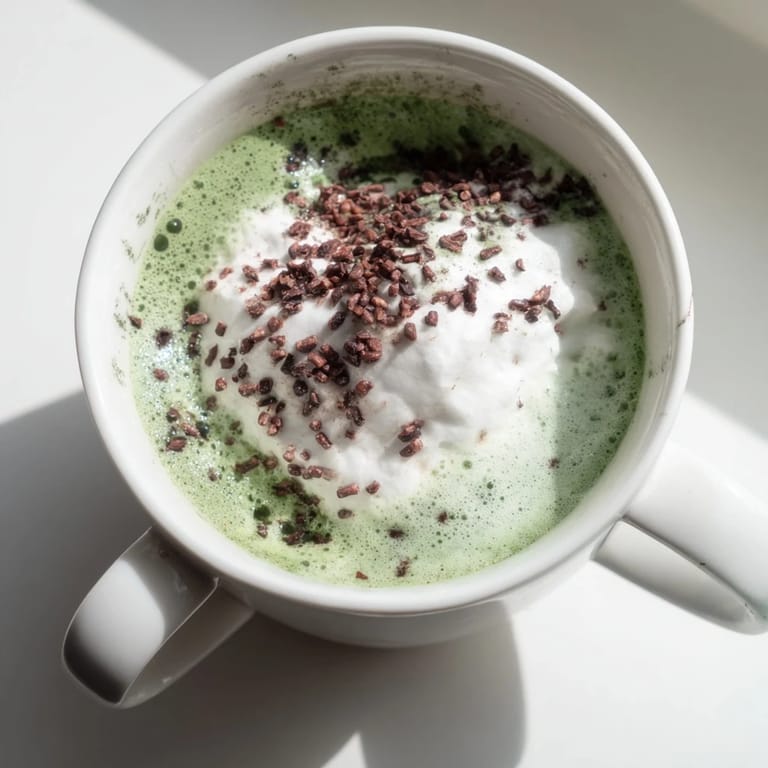 Enjoy this creamy, energizing Collagen Peppermint Mocha Matcha Latte with a gentle hint of peppermint flavor.