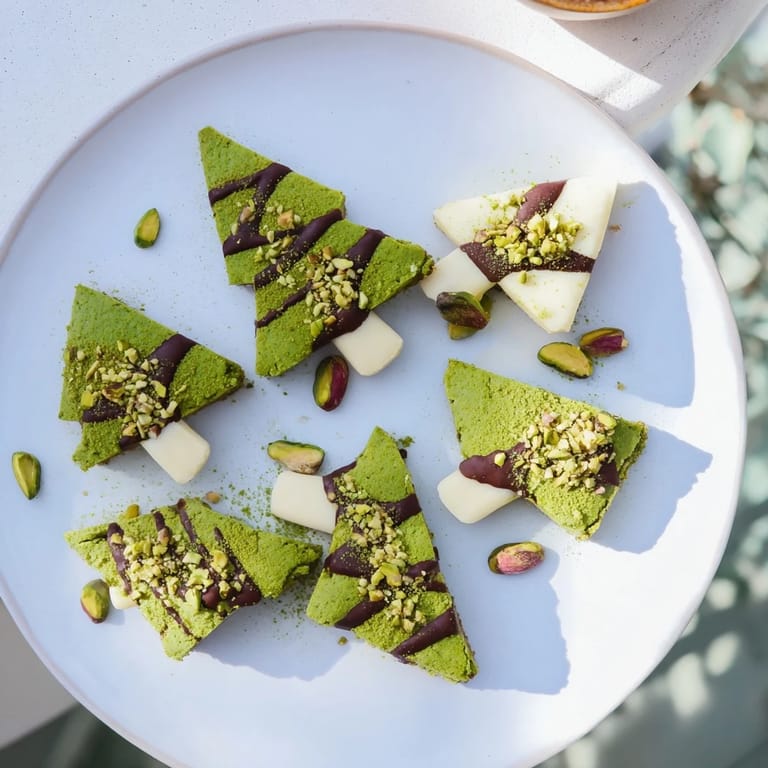 These chewy Matcha Pistachio Christmas Tree Blondie Bars feature a vibrant green color and crunchy pistachio pieces.